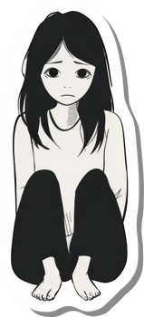Sad girl sitting cross legged on the floor png