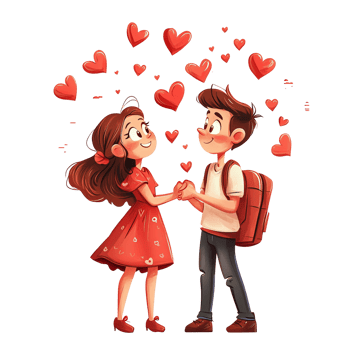 Young Couple Holding Hands, Surrounded by Hearts A Sweet Romance Illustration png