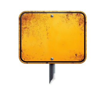 Isolated blank road sign with a rusty yellow surface for versatile use in design projects, Isolated image blank road sign for use in various designs on Transparent background png