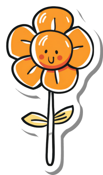 A happy orange flower with a simple stem and leaves png