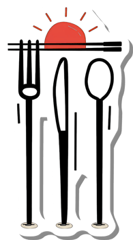 Sunset Dinnerware Setting Featuring Fork Knife Spoon Chopsticks png