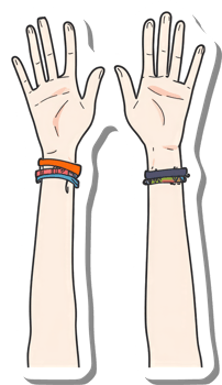 Two hands raised high wearing colorful bracelets png