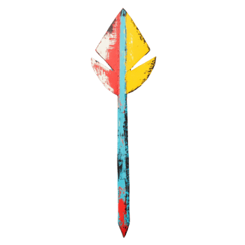 Colorful painted arrow on blue surface with Transparent background showcasing artistic design, colorful painted arrow on a blue surface, background png