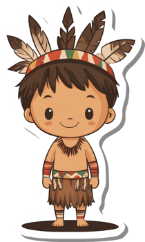 Adorable Cartoon Boy in Native American Headdress png