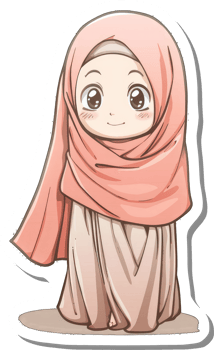 Adorable Cartoon Girl Wearing a Peach Hijab png