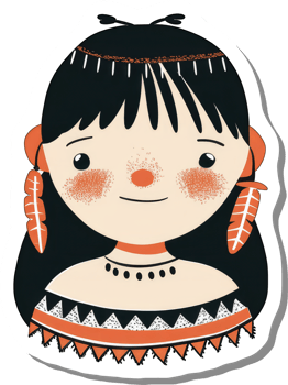 Adorable Indigenous Girl Sticker Design Featuring Tribal Attire png