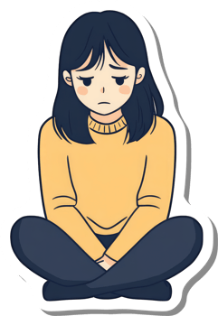 Sad girl sitting cross legged wearing yellow sweater png
