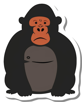 A cartoon gorilla sits looking serious and pensive png