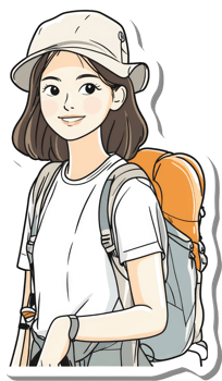 Smiling Girl Backpacker Wearing Hat and Shirt png