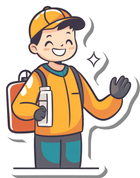 Happy Boy Delivery Worker Carrying Package and Bottle png