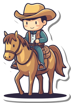 A Cartoon Cowboy Rides His Brown Horse png