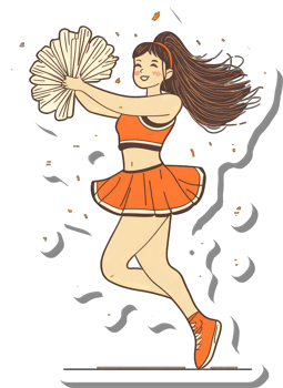 Cheerleader Girl Leaps High Holding Pom Poms png