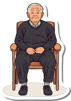 Elderly Man Sitting Serene in Wooden Chair png
