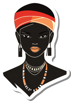 African Woman Portrait Stylish Headwrap Jewelry png