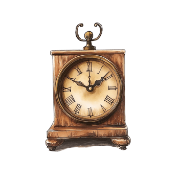 Antique Wooden Mantel Clock with Roman Numerals, Shows Time Precisely, Elegant Design, Vintage Decor png
