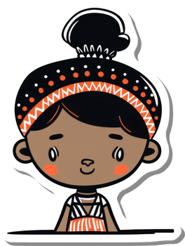 Adorable Cartoon Girl With Bun And Stylish Outfit png