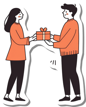 A man and woman exchange a gift happily png