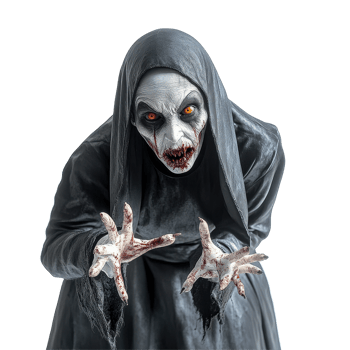 Terrifying bloody evil nun figure with sinister demeanor isolated against plain background, Terrifying Bloody Evil Nun Sinister Figure Isolated on Transparent background Halloween, background png