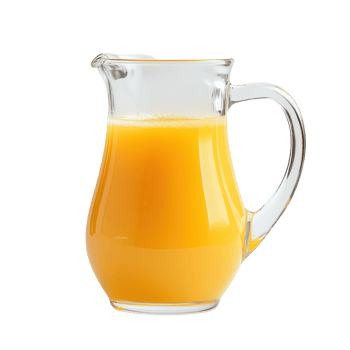 Freshly squeezed orange juice in a glass pitcher on a Transparent background for a refreshing drink idea, Pitcher freshly squeezed orange juice, background png