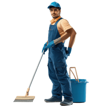 Janitor cleaning with broom on Transparent background during a maintenance task, Male Janitor on background png