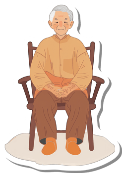 Elderly Man Sitting Calmly in a Wooden Chair png