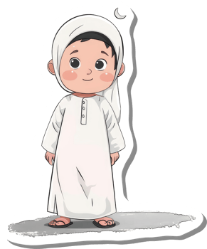 A Young Boy in Traditional White Clothing Stands Under a Crescent Moon png