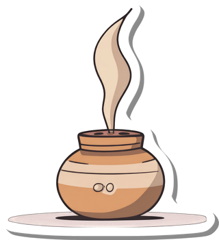 Clay Pot with Incense Smoke Rising Above png