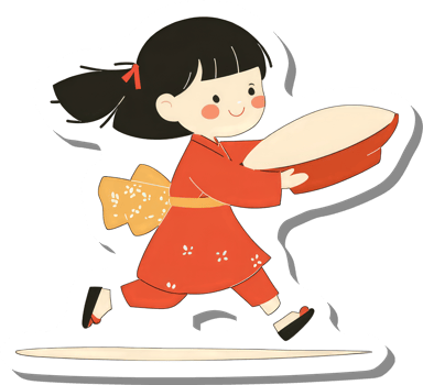 A Girl in Red Kimono Carries a Large Bowl png