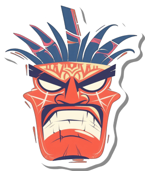 Angry stylized tribal mask with sharp hair design png