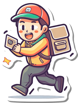 Happy Delivery Boy Running With Package and Card png