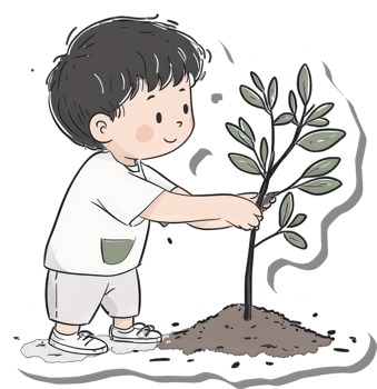 A Young Boy Carefully Plants A Small Tree png