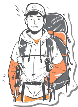 A Young Man Hiking With Backpack And Trekking Poles png