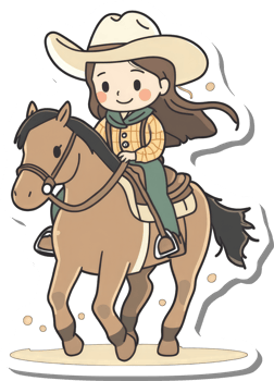 A Cute Girl Rides a Brown Horse Wearing a Cowboy Hat png