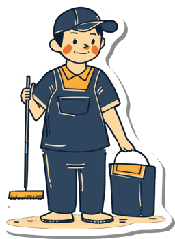 A Cartoon Janitor Holds Cleaning Supplies Ready To Work png