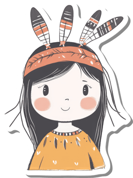 Adorable Native American Girl Wearing Feathers Headband png