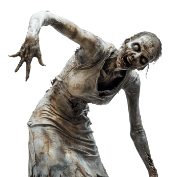 Reaching female zombie with a terrifying expression on a Transparent background, Reaching Female Zombie on background Scary Undead Character, background png