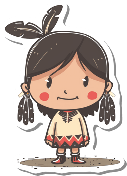 Adorable Native American Girl Child Cartoon Illustration png