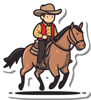 Cowboy Riding Brown Horse Cartoon Illustration png