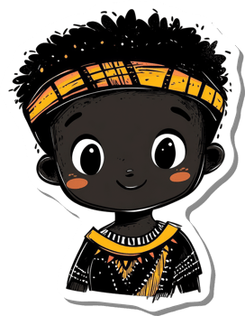 Adorable Cartoon African Boy Wearing Traditional Clothing png