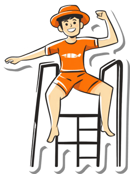 Boy in Orange Outfit Sitting on Ladder png