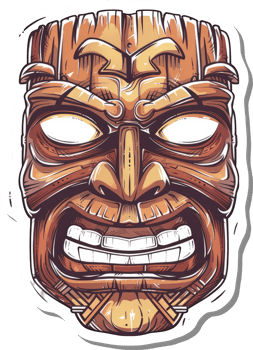 A stylized wooden tiki mask with a fierce expression png