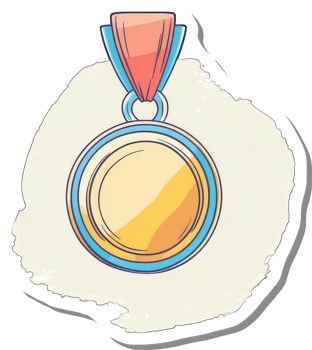 A Gold Medal with a Peach Ribbon on a Cream Background png