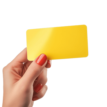 Hand holding a vibrant yellow plastic card against a white background in a bright setting, Image hand holding yellow plastic card isolated on white background png