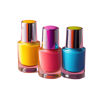 Vibrant nail polishes in bright colors on a pink background for beauty and fashion enthusiasts, Nail polishes isolated on background png