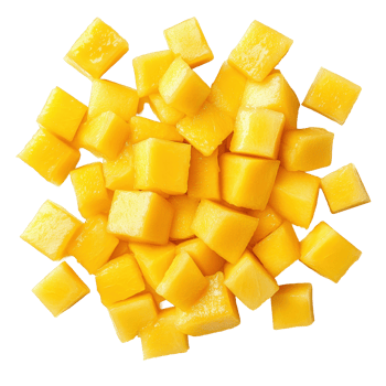 Fresh mango slices cut into cubes neatly isolated on Transparent background for culinary presentation, Mango slice cut to cubes closeup isolated on background png