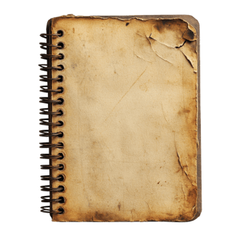 Grunge style spiral notebook with worn edges isolated on white background for creative projects, grunge notebook with spiral isolated on white background png