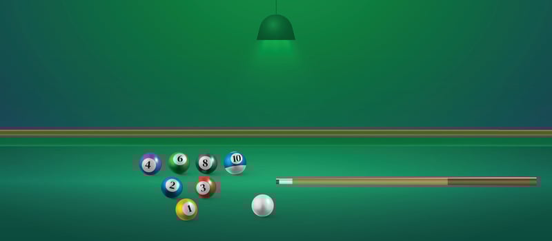 Billiard balls on the table with a cue and ball. American billiards, snooker table green light, illustration vector