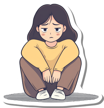 Sad Girl Sitting Floor Cartoon Illustration png