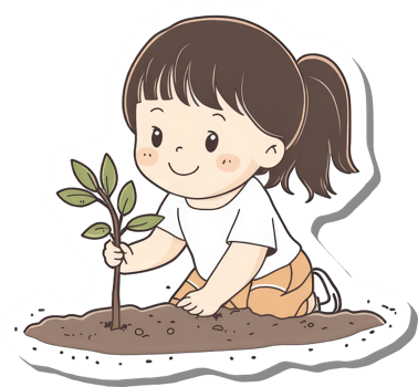 A Little Girl Plants A Small Tree Sapling png