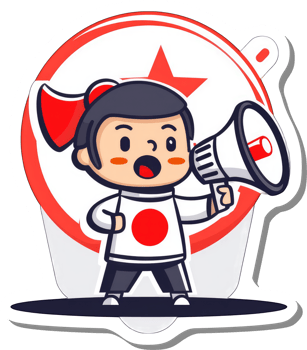 Cartoon Character Announcing with Megaphone and Flag png